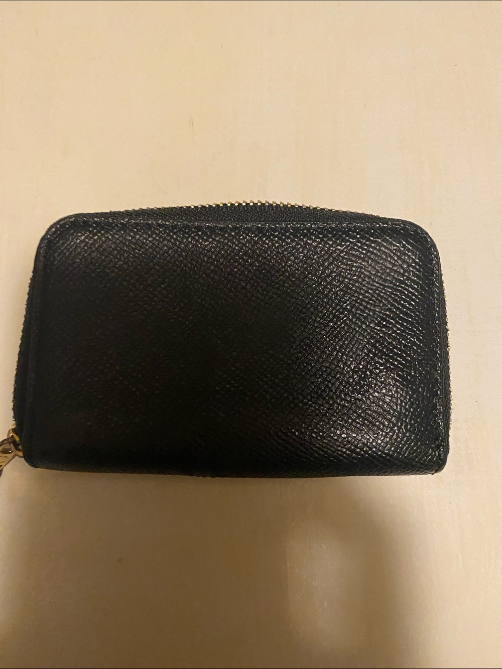 COACH Black Textured Leather Zip Card Holder with Gold Logo - Picture 3 of 6